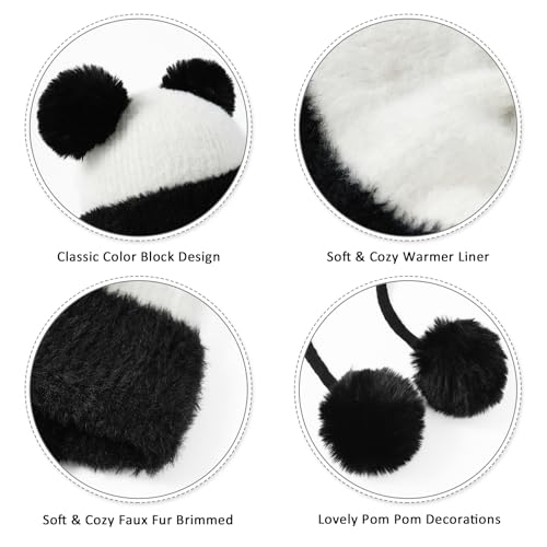 DOCILA Winter Beanie Hat for Women Warm Fleece Lined Pom Knit Earflap Hats Cute Outdoor Snow Ski Skull Cap - color: B-whiteblack