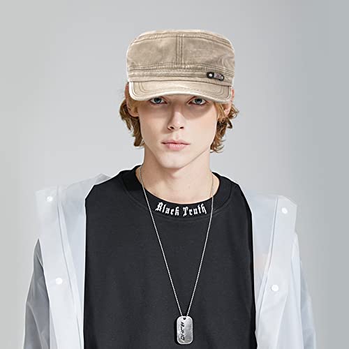 Unisex Cadet Army Cap Adjustable Flat Top Cap Washed Cotton Military Hat Baseball Cap - color: Beige