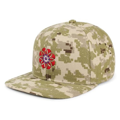Flower Ornament Hip-Hop Snapback Hat Embroidered Baseball Cap Floral Embellishment - color: 13. Desert Camo