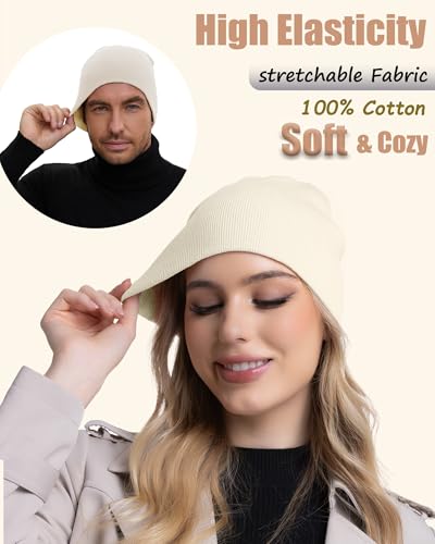 100% Cotton Beanie Hat Cuffless Beanies Warm Knit Winter Skull Cap - color: 1pcs-beige