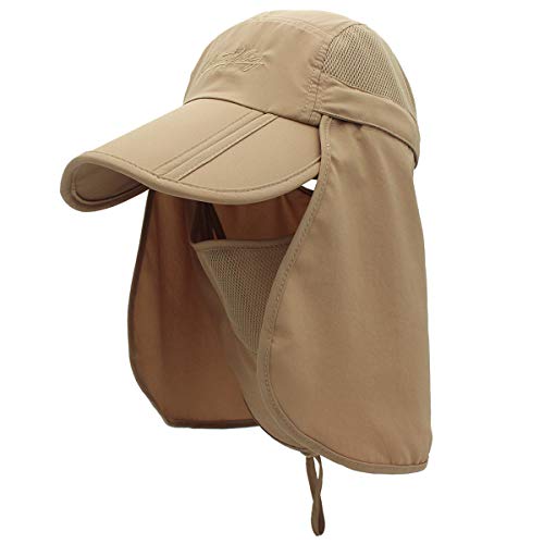 Surblue Baseball Sun Cap with Removable Neck Flap and Face Mask UPF 50+ - color: Khaki, size: Medium