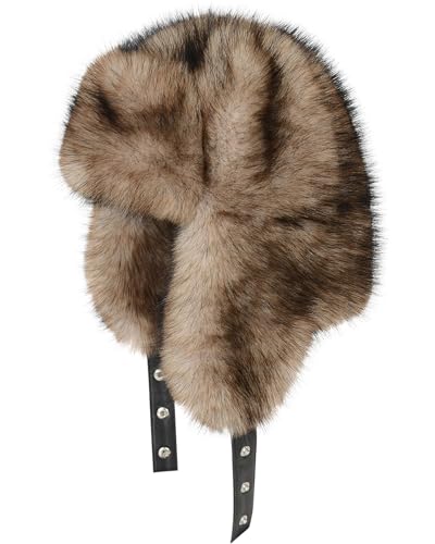 Peicees Faux Fur Russian Trapper Hat, Winter Warm Hat with Ear Flaps for Adult Cold Weather Outdoor - color: Khaki