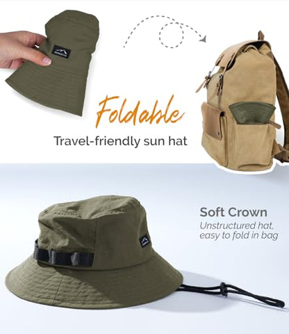 Hat Hut Mens Bucket Sun Hats, UPF 50+, Breathable Cooling Hat, Lightweight Bonnie for Outdoor Hiking Fishing - color: Olive Green