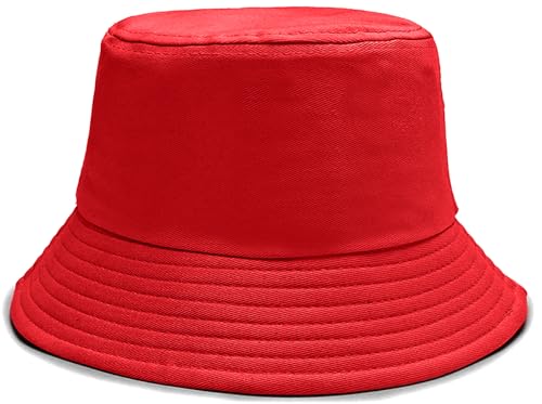 Bucket Hat Beach Sun Hat Fishing Hat for Women Men, Summer Outdoor Travel Packable Fisherman Hat - color: Red
