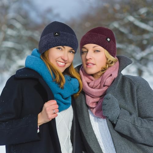 Ocatoma Beanie for Men Women Soft Knitted Cuffed Hat with Warm Lining - color: Wine Red