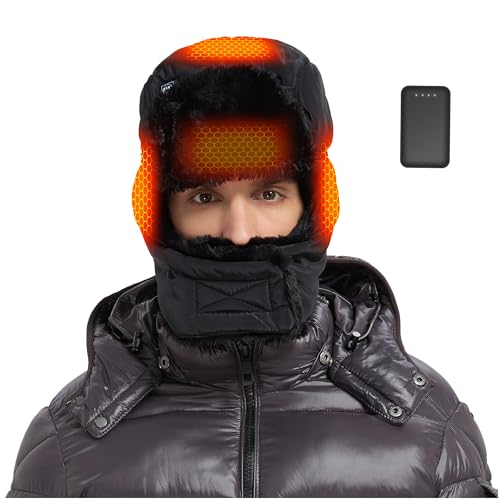 Heated Trapper Hat for Men & Women, Faux Fur Outdoor Winter Hunting Hat