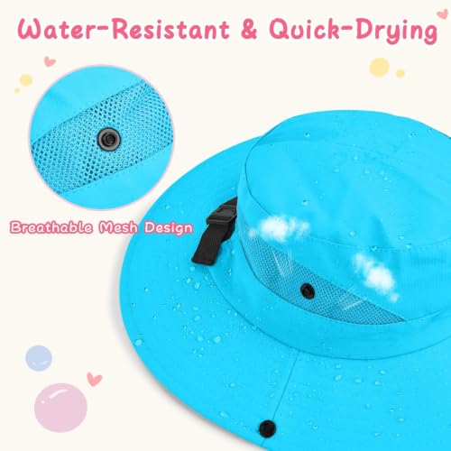 ZOORON Kids Girls Ponytail Sun Hat UPF 50+ Breathable Mesh Water-Resistant - color: Solid Blue