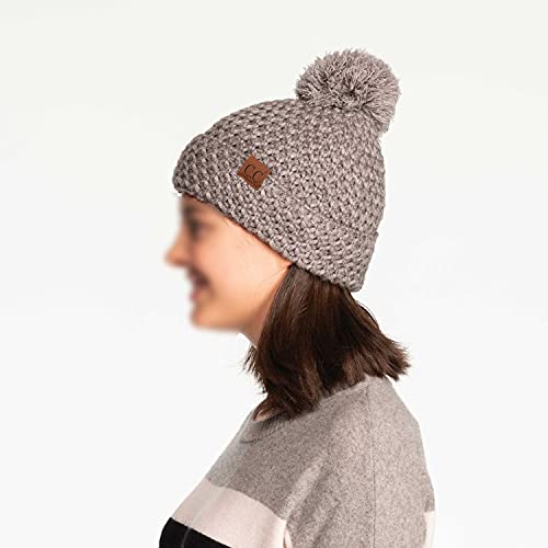 C.C Exclusives Women's Winter Seed Stitched Confetti Pom Beanie Hat (HAT-1816)(HAT-2214)(HAT-2085)(HAT-3841) - color: Bee Stitch Pattern-lt Mel Grey