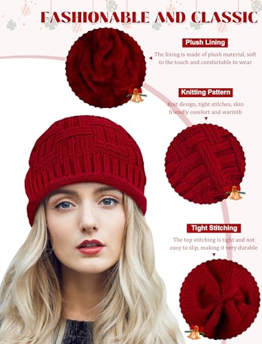 Senker Fashion 2 Pack Winter Beanie Hats for Women, Womens Slouchy Beanies - color: Red Black