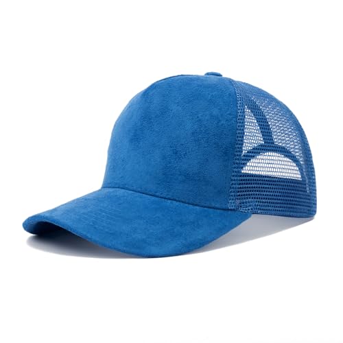 TopTie Suede Mesh Baseball Cap, Breathable Snapback Trucker Cap, 5-Panel Unisex Adjustable Sports Hat for Outdoor - color: Blue