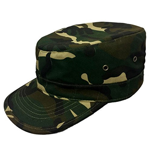 Military Style Solid Blank GI Flat Top Cadet Cotton Castro Patrol Fitted Cap Hat - color: Camo