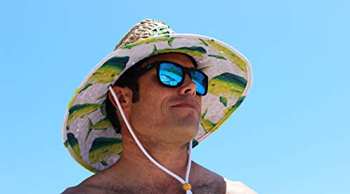 Malabar Hat Fabric Pattern Print Straw Sunhat Men & Women - color: Dolphin Fish