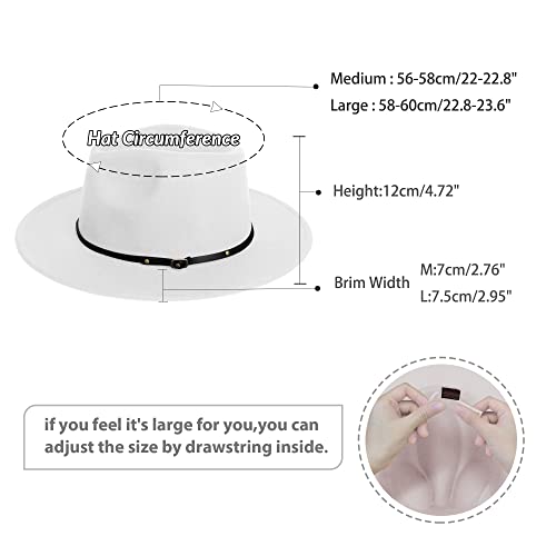 jingsha Fedora Hats for Men & Women Wide Brim Fedora Felt Panama Hat Men's Dress Hats with Belt Buckle - color: All White, size: Medium