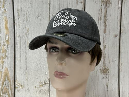 Embroidered Baseball Caps for Men and Women - color: Reel Cool Grandpa (Washed Black)