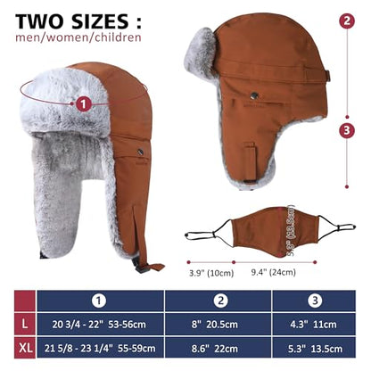 GADIEMKENSD Winter Trapper Hat with Ear Flap Chin Strap and Windproof Mask - color: Camel, size: 6 3/4-7 1/4