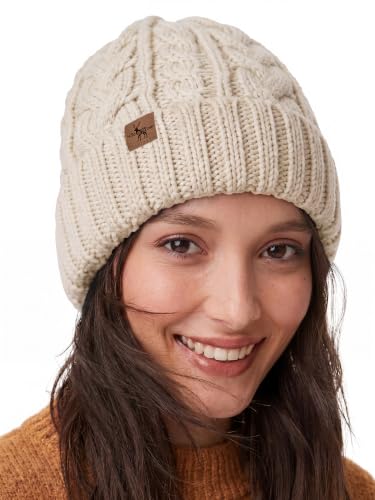 Winter Hats for Women Cable Knit Chunky Skull Cap Fleece Lined Thick Fold Cuff Beanie hat - color: Neutral Grey, style: Wheat Spike