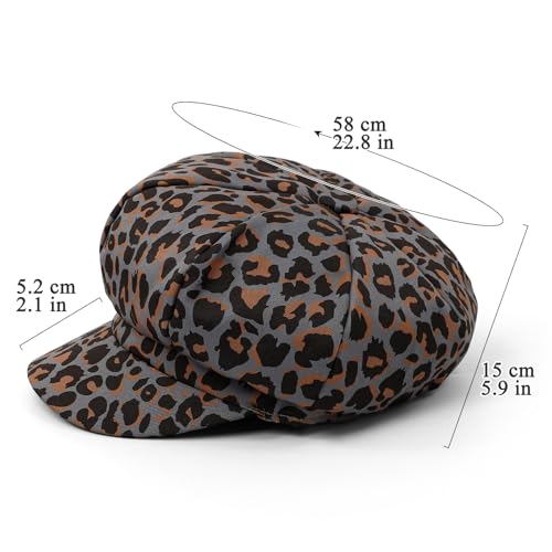 Newsboy Cabbie Baker boy hat Beret Cap for Women Pageboy Visor Paperboy Hat Sailor Fiddler Hat Adjustable - color: Leopard Gray