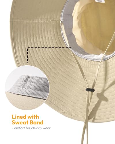Mens Sun Hat Super Wide Brim Waterproof Breathable Bucket Hats for Men - color: Khaki