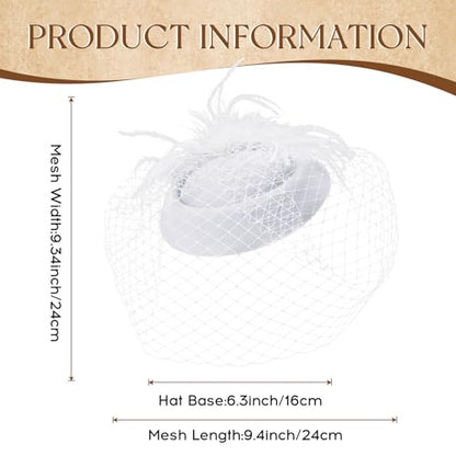 Fascinator Hat Veil Feather Fascinator Tea Party Bridal Wedding Veil Retro Hat Pillbox Hat - color: White
