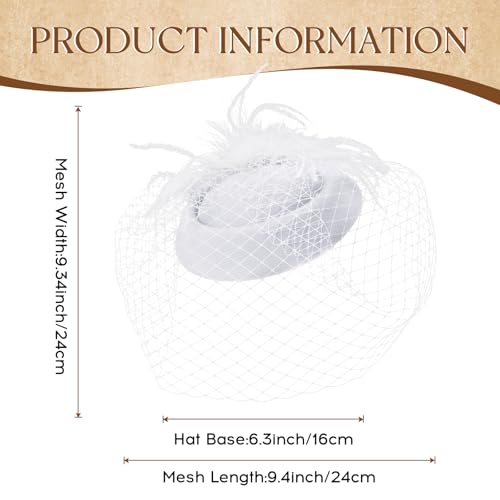 Fascinator Hat Veil Feather Fascinator Tea Party Bridal Wedding Veil Retro Hat Pillbox Hat - color: White