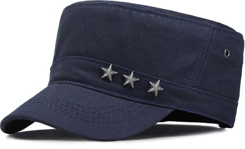 Glamorstar Unisex Cadet Army Caps Military Cap Vintage Flat Top Hats for Men Women - color: Navy F