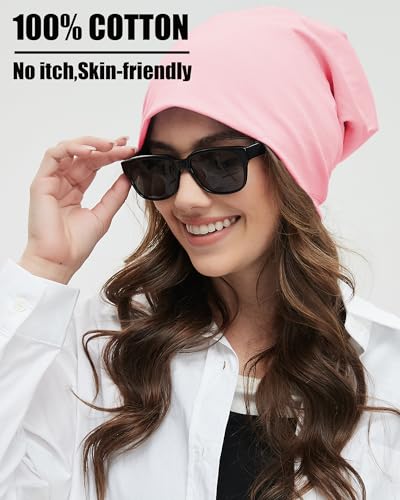 ROYBENS 100% Cotton T-Shirt Beanie for Women Men Slouchy Soft Skull Cap - color: 1pcs-pink