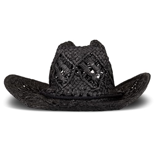 Lucky Brand Women's Straw Cowboy Hat | Rope Design | Western | Style | Fashion | Sun Protection | Breathable - color: Woven Straw - Black