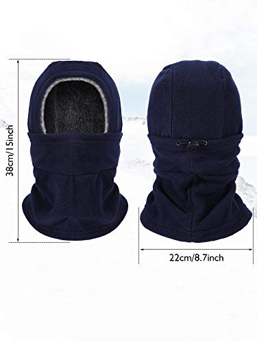 Geyoga Winter Fleece Balaclava Hat for Men Women Full Face Covering Scarf Hood Ski Mask with Drawstring - color: Black, Navy Blue