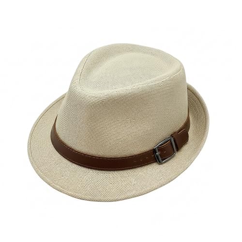 Straw Fedora Hat for Men Panama Hat Short Brim Summer Sun Hat - color: A-beige