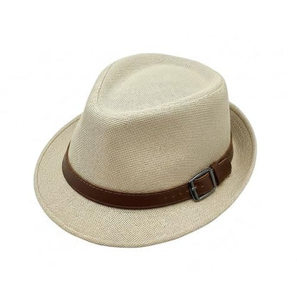 Straw Fedora Hat for Men Panama Hat Short Brim Summer Sun Hat - color: A-beige