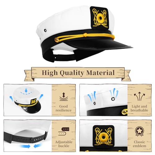 dodowin Captain Sailor Hat Set for Women Men, Yacht Rock Party Costume 4pcs - style: A-captain Hat Set