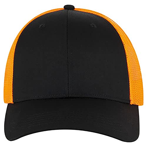 Ashen Fane 6 Panel Blend Twill Structured Low Profile Mesh Back Snapback Trucker Hat - color: Blk/Blk/N.org