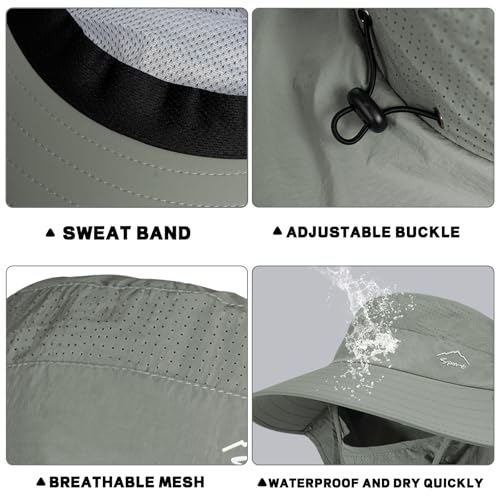 Rosoz Sun Hat for Men Women with Neck Flap& Removable Face Cover Wide Brim - color: 1pack-army Green