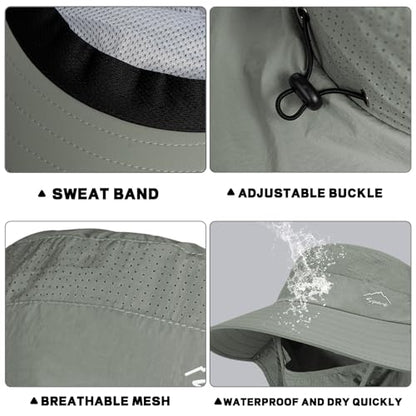 Rosoz Sun Hat for Men Women with Neck Flap& Removable Face Cover Wide Brim - color: 1pack-army Green