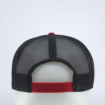 Plain Cotton Twill Flat Brim Mesh Adjustable Snapback Trucker Baseball Cap - color: Red/Black/Black