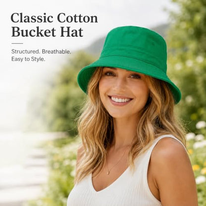 Cotton Bucket Hat Packable Beach Sun Hat for Women Men - color: Green