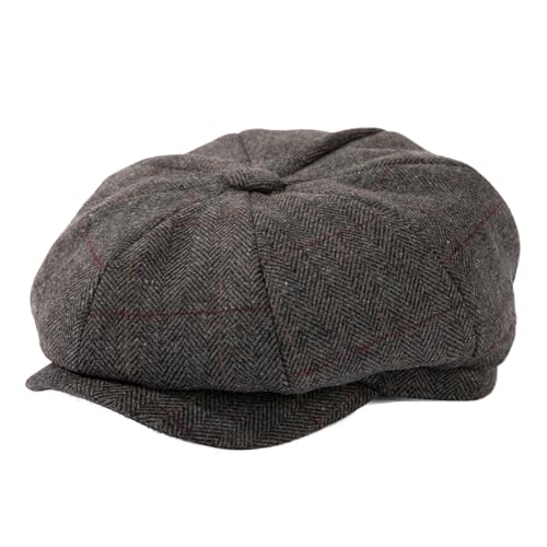 TOP-EX Wool Tweed Newsboy Cap for Men 8 Panel Vintage Flat Ivy Hat - color: Plaid Dark Grey, size: Large