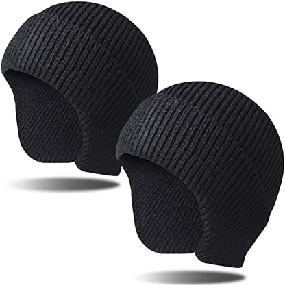 Arcweg Beanie with Earflap for Men Women Winter Warm Thermal Hats Stocking Cap Toboggan Outdoor Hat - color: Black+black