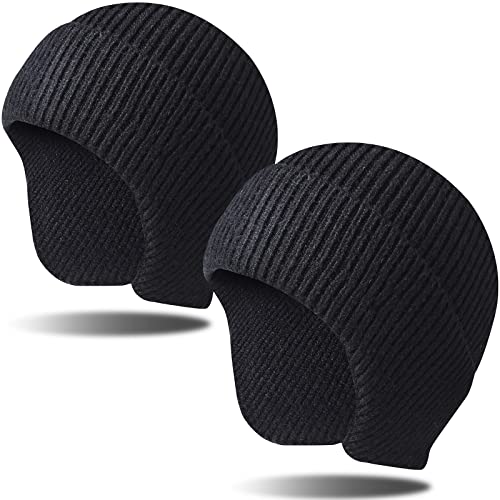 Arcweg Beanie with Earflap for Men Women Winter Warm Thermal Hats Stocking Cap Toboggan Outdoor Hat - color: Black+black