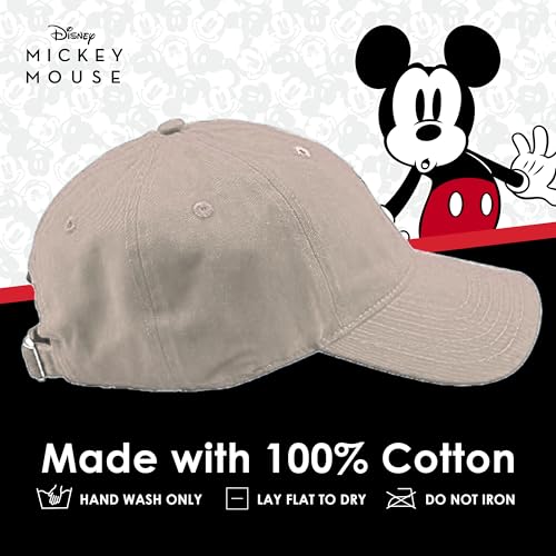 Disney Mickey Mouse Embroidered Cotton Adjustable Dad Hat with Curved Brim - color: Khaki