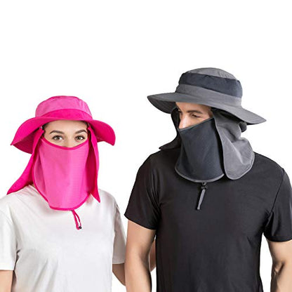 Outdoor Sun Hat UPF 50 Protection Waterproof Fishing hat Face Cover Summer Neck Flap Hat - color: Light Gray