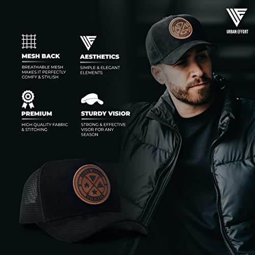 Urban Effort Trucker Hat for Men & Women, Mesh Back Baseball Cap, 5 Panel - color: Black, style: Mesh Back