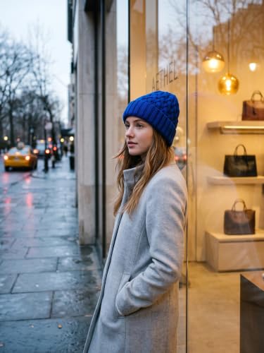 Winter Hats for Women Cable Knit Chunky Skull Cap Fleece Lined Thick Fold Cuff Beanie hat - color: Sky Blue, style: Pineapple