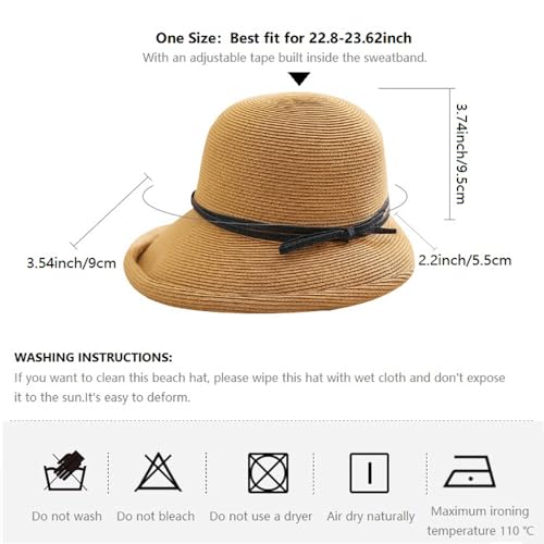 Women's Straw Bucket Sun Hat, Packable Floppy Wide Brim Beach Hat - color: Khaki B
