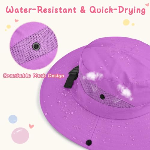 ZOORON Kids Girls Ponytail Sun Hat UPF 50+ Breathable Mesh Water-Resistant - color: Solid Purple