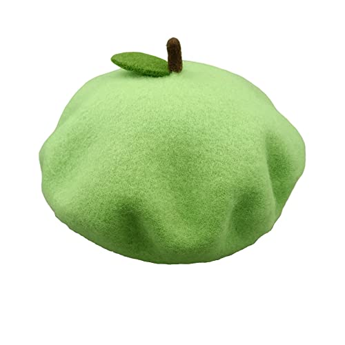 Handmade Wool Beret Hat French Style Needle Felt Flower Beanies Women Winter Autumn Cap - color: Green Apple, size: 7 1/8-7 3/8