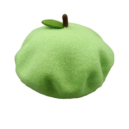 Handmade Wool Beret Hat French Style Needle Felt Flower Beanies Women Winter Autumn Cap - color: Green Apple, size: 7 1/8-7 3/8