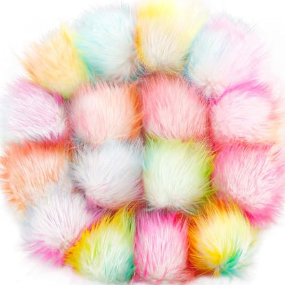 Tatuo 16 Pcs Faux Fur Pom Poms for Hats, Rainbow Color - color: Rainbow Color