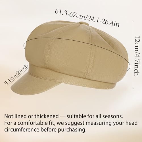 Newsboy Cape for Women - Classic 8-Panel Vintage Cabbie Baker Hat - color: Khaki