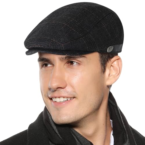 Sumolux Mens Newsboy Hat Flat Cap Gatsby Lvy Irish Hats Driving Cabbie - color: B Dark Grey Plaid
